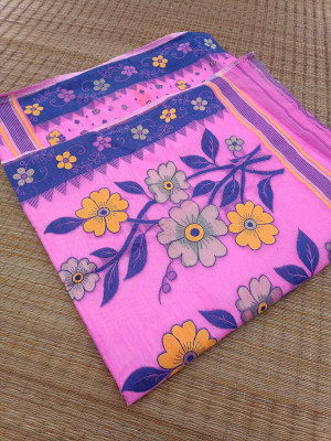 Kanokanjoli Woven Jamdani Cotton Blend Saree(Multicolor)