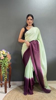 JiproStore Solid/Plain Bollywood Silk Blend Saree(Light Green, Purple)