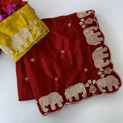 Vastramela Embroidered Bollywood Art Silk Saree(Red)