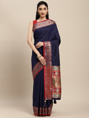 Sutriti Woven Banarasi Silk Blend Saree(Dark Blue)