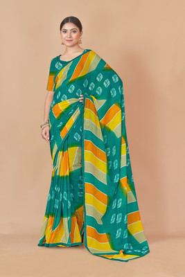 Nandita designer Printed Bandhani Chiffon Saree(Green)