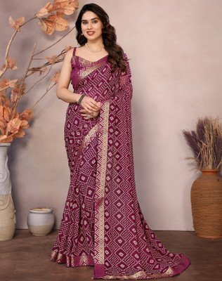 YASHIKA Printed Bollywood Georgette, Lace Saree(Purple)