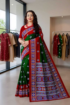 Tareninx Printed Sambalpuri Pure Cotton Saree(Multicolor)