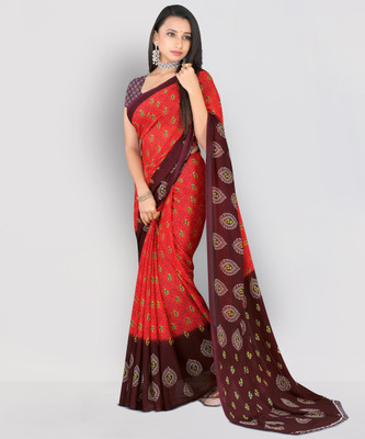 Leelavati Printed Daily Wear Georgette Saree(Red, Brown)