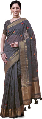 RekhaManiyar Woven Bollywood Linen Saree(Grey)