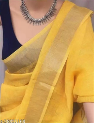 HAIDER ALI AND SONS Solid/Plain Bollywood Cotton Blend Saree(Yellow)