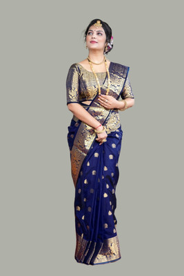 Pdfabrics Self Design Kanjivaram Art Silk Saree(Dark Green)