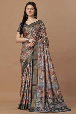 Solucions Digital Print Handloom Silk Blend Saree(Multicolor)