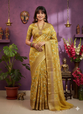 FAIRYQUEEN Self Design Bhagalpuri Tussar Silk Saree(Mustard)