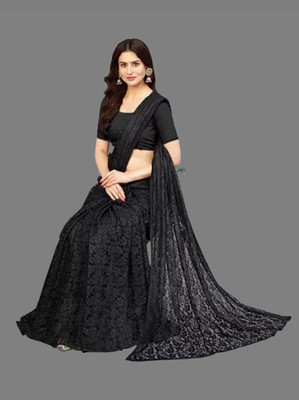 Fashion Field Self Design Bollywood Net Saree(Black)