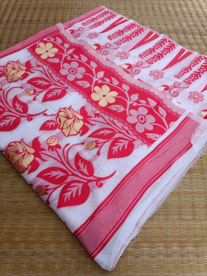 Dristikone Woven Tant Cotton Silk Saree(White)