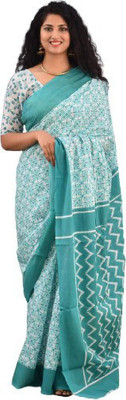Tropwear Printed Sambalpuri Pure Cotton Saree(Blue)