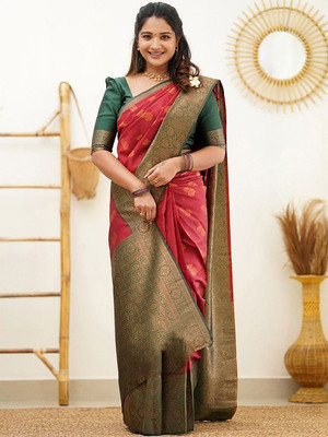 Moda Rapido Woven Daily Wear Silk Blend Saree(Maroon)