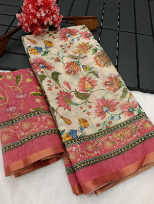 AARAANA Woven, Self Design, Geometric Print Kanjivaram Linen Saree(Cream)