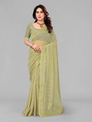 AKFABRICS Self Design Bollywood Lycra Blend Saree(Light Green)