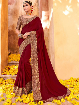 Sareemall Embellished Bollywood Art Silk Saree(Maroon)
