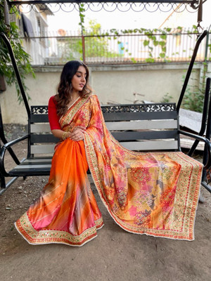 2SD gratitude Printed Bandhani Chiffon Saree(Yellow)
