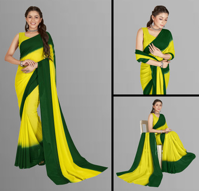 Anand Sarees Striped Daily Wear Georgette Saree(Dark Green, Yellow)
