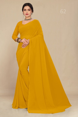 STAVA CREATION Solid/Plain Daily Wear Georgette Saree(Yellow)