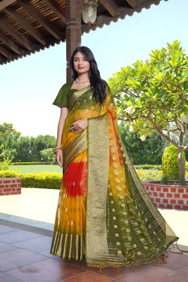 KOTHARI LGF Woven Bandhani Organza Saree(Light Green)