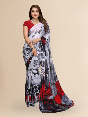Anand Sarees Ombre, Geometric Print Daily Wear Georgette Saree(Grey, Black)