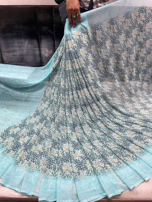 Sitanjali Printed Bollywood Georgette Saree(Light Blue)