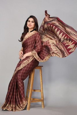 FABMORA Printed Daily Wear Chiffon, Georgette Saree(Maroon)