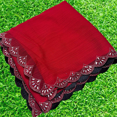 pari creation Solid/Plain, Self Design, Embellished Bollywood Georgette Saree(Red)