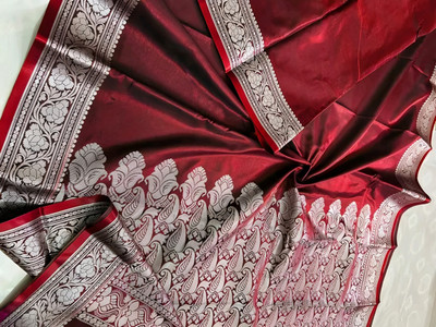 Weaver store Self Design Banarasi Art Silk Saree(Maroon, Silver)