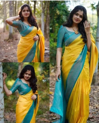 Divastri Self Design Banarasi Viscose Rayon Saree(Yellow)