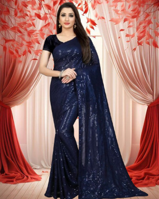 JAYAMENTERPRISE Embellished Bollywood Georgette Saree(Dark Blue)