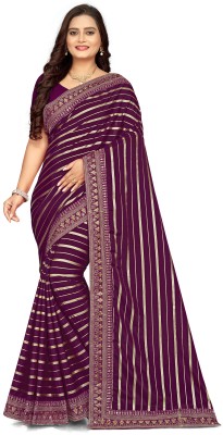 YUGHASTI FASHION Embroidered Bollywood Chiffon Saree(Purple)