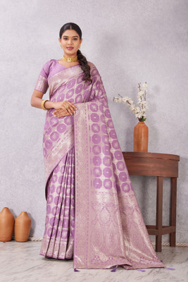 HETASH FASHION Woven, Self Design Banarasi Satin Saree(Purple)
