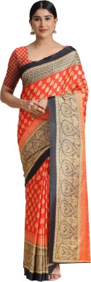 Vini fashion Printed Banarasi Art Silk Saree(Orange)
