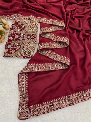 Divastri Solid/Plain Bollywood Pure Silk Saree(Maroon)