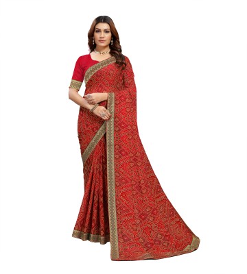 Kanooda Prints Printed Bollywood Georgette Saree(Red)