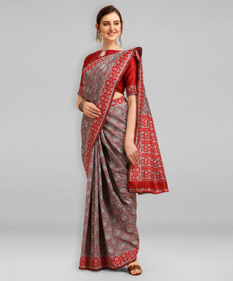 Divastri Printed Banarasi Art Silk Saree(Grey, Red)