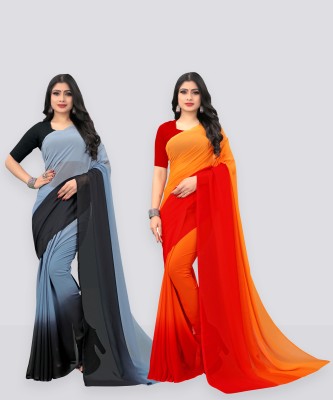 Anand Sarees Ombre, Self Design Bollywood Georgette, Chiffon Saree(Pack of 2, Grey, Black, Orange, Red)