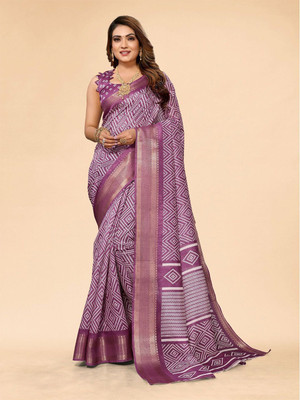 Moda Rapido Printed Bandhani Cotton Blend Saree(Purple)