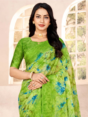Divastri Printed Daily Wear Chiffon Saree(Light Green)