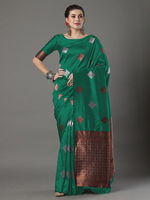 SATQ Woven Banarasi Jacquard, Silk Blend Saree(Light Green)