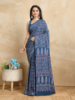 SHANVIKA Printed Daily Wear Pure Cotton Saree(Blue)