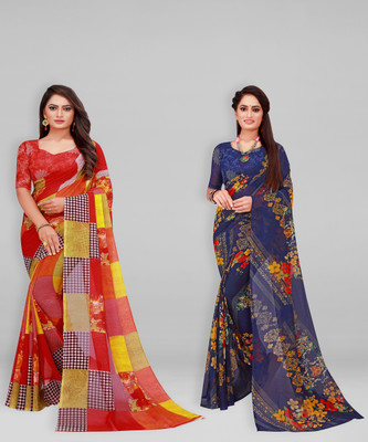Divastri Printed Daily Wear Georgette Saree(Pack of 2, Beige)