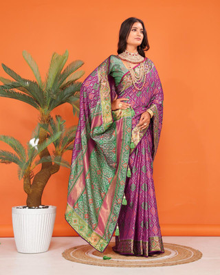 LAVYANSH CREATION Printed, Self Design Patola Silk Blend Saree(Purple)
