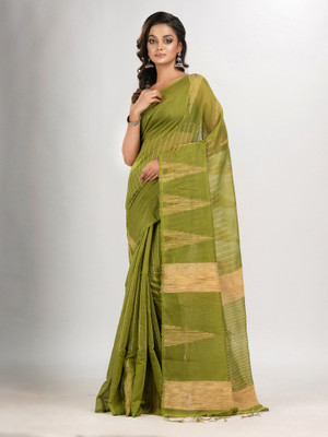 angoshobha Woven Handloom Cotton Blend Saree(Green)