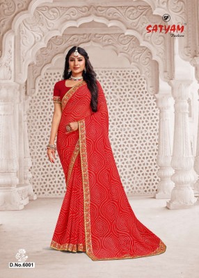 SF Satyam Fashion Printed Bandhani Georgette Saree(Red)