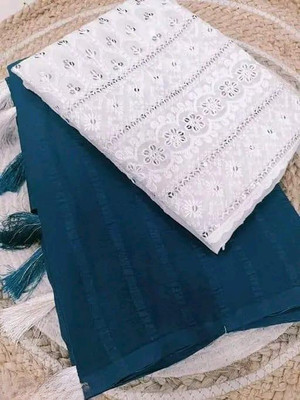 Rudra Enterprise Self Design Bollywood Georgette Saree(Dark Blue, White)