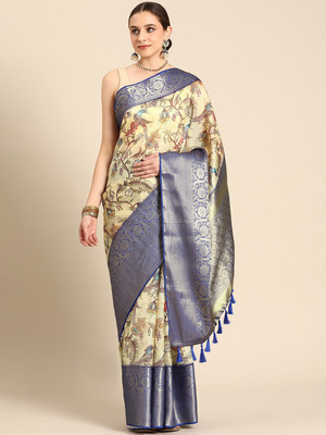 SILK ZONE Digital Print Banarasi Silk Blend Saree(Beige)