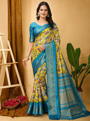 Anouk Rustic Printed Chinnalapattu Silk Blend Saree(Yellow)