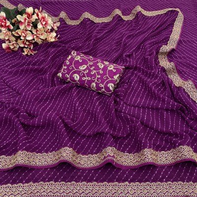 Disha Fashion Embroidered, Self Design Banarasi Georgette Saree(Purple)